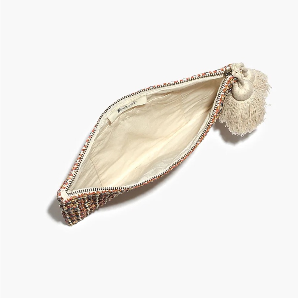 Madewell Raffia Large Zip Pouch 2 Tassels Rainbow Weave Clutch Beach Coastal - Picture 2 of 8